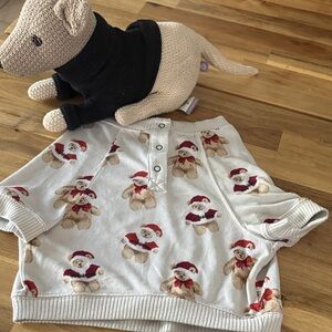 American Eagle Outfitters White Knit Dog Holiday Bear Sweater